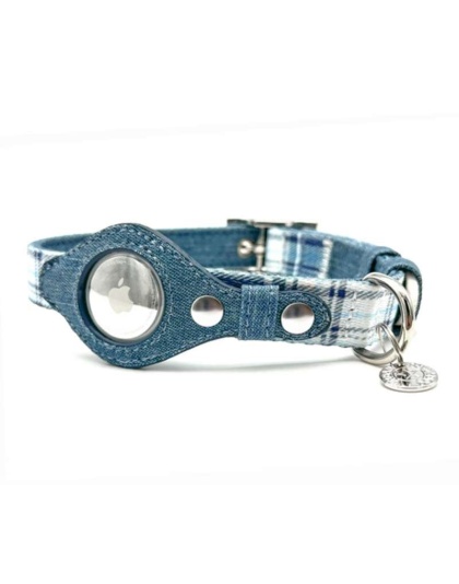Blue Plaid & Denim - Apple Airtag Collar - XS