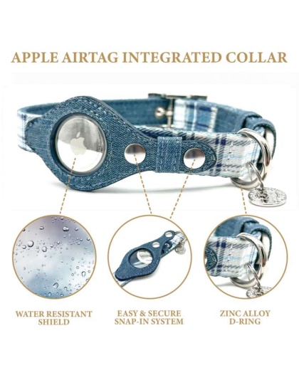 Blue Plaid & Denim - Apple Airtag Collar - XS