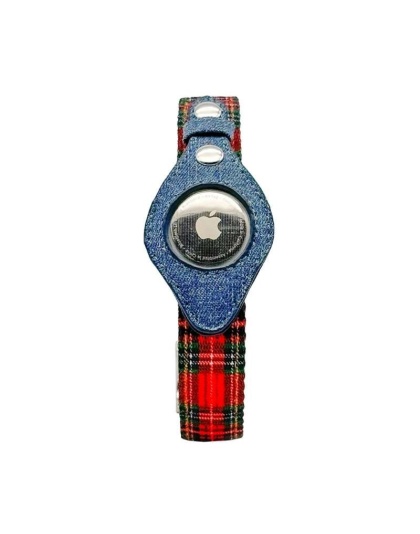 Red Plaid & Denim - Apple Airtag Collar - Medium