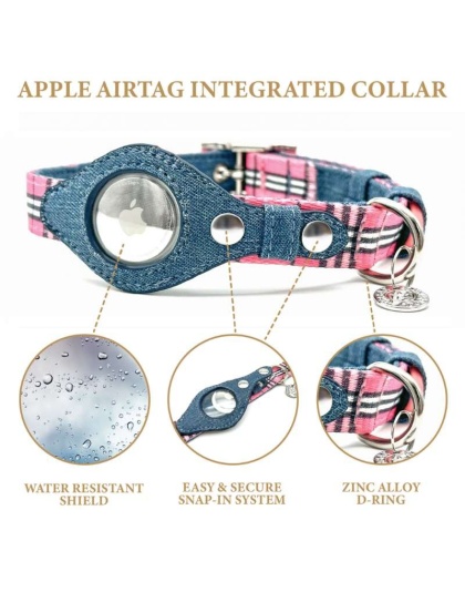 Pink Plaid & Denim - Apple Airtag Collar - Small