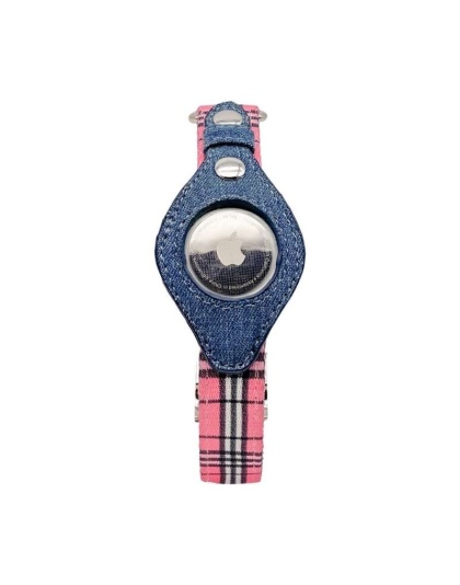 Pink Plaid & Denim - Apple Airtag Collar - Small
