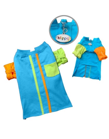 Green/Blue - Knit Cotton Contrast Shirt with Roll-Up Sleeves - M