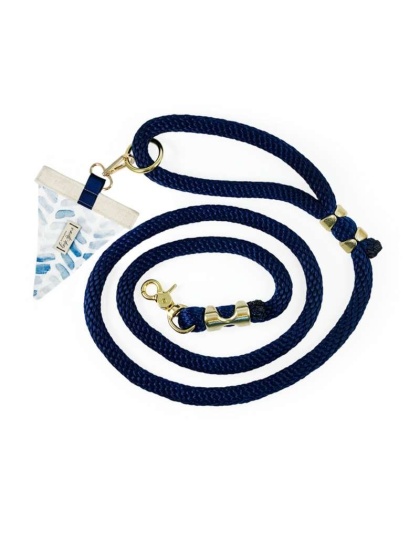 Raindrop Spring Watercolor Blue Herringbone Premium Rope Leash