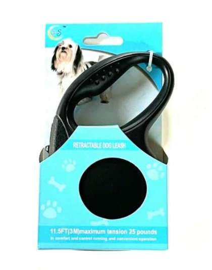 Retractable Dog Pet Leash 11.5ft (3m) Maximum Tension 25 Lbs Black Color