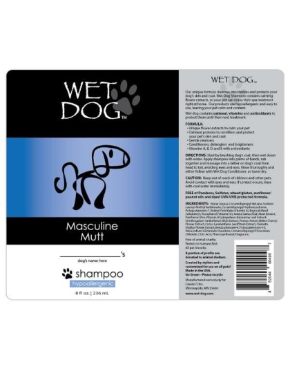 Wet Dog - Masculine Mutt Calming Shampoo for Dogs - 20 oz