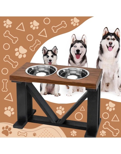 Farmhouse 2-Bowl Elevated Dog Feeder Chestnut Small, Black Base
