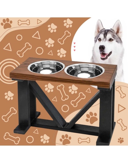 Farmhouse 2-Bowl Elevated Dog Feeder Chestnut Small, Black Base