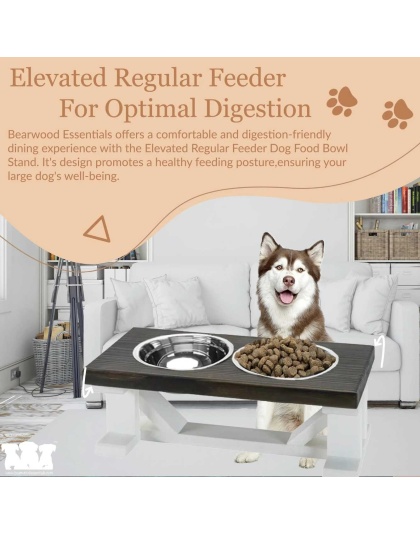 Farmhouse 2-Bowl Elevated Dog Feeder Ebony Large, White Base