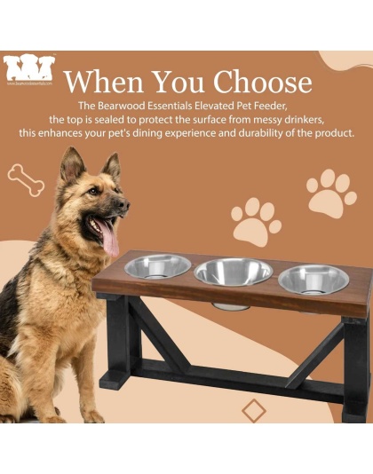 Farmhouse 3-Bowl Elevated Dog Feeder Ebony Medium, Black Base